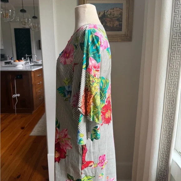 Derhy Floral Striped Dress with Ruffle Sleeves - Picture 6 of 7